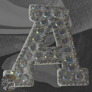 Iridescent Letter A Iridescent Rhinestone Iron On Patch